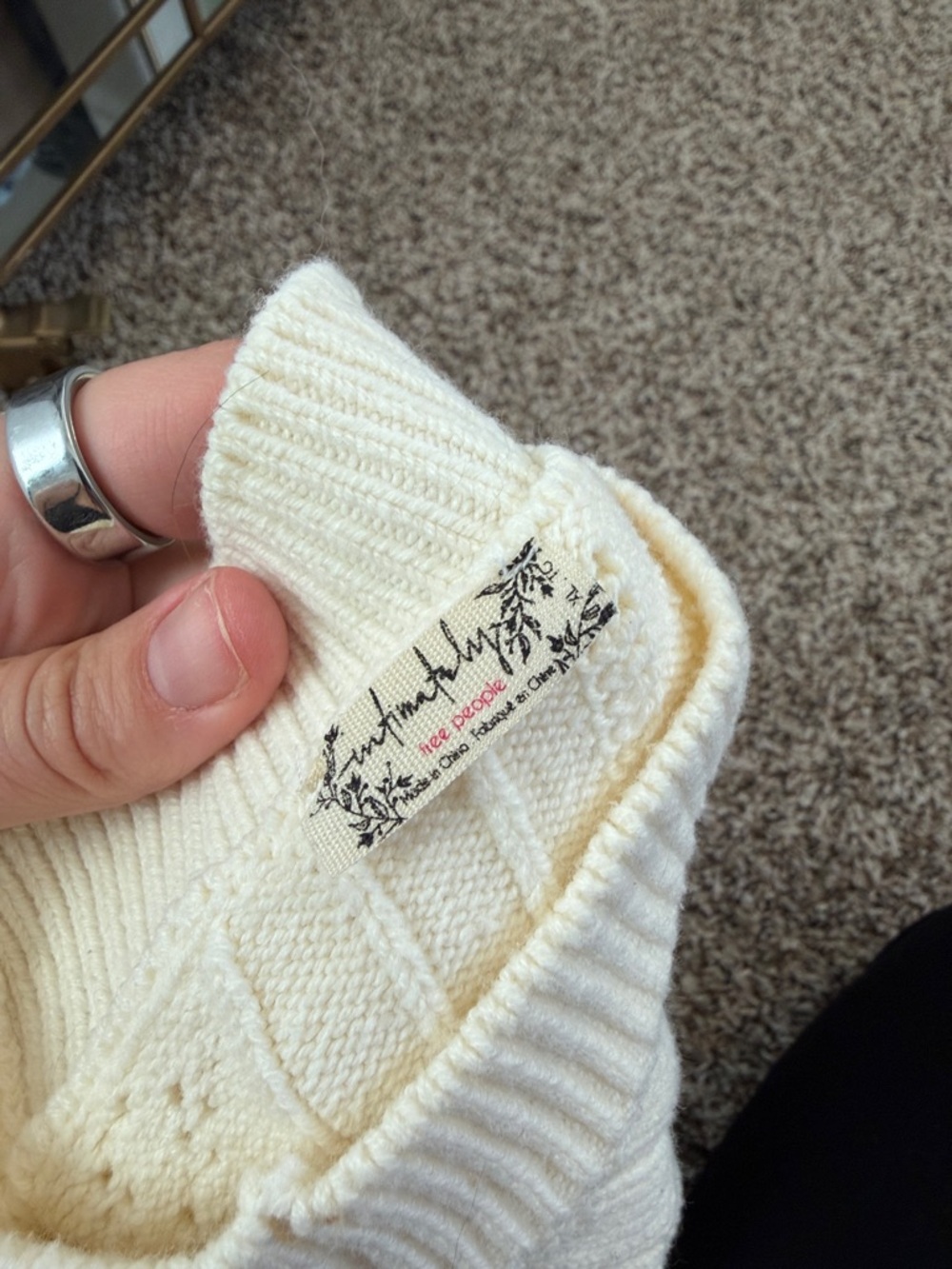 Free People Cream Knit Crop Sweater Top - Picture 3 of 3